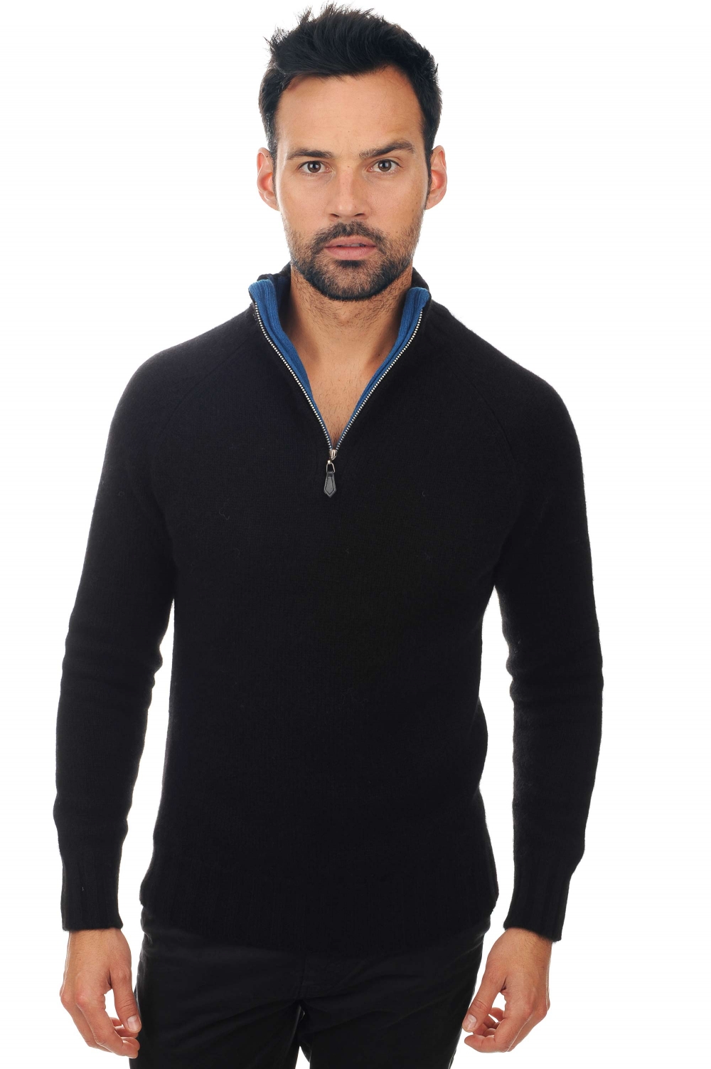 Cashmere & Yak men polo style sweaters howard black canard blue 2xl